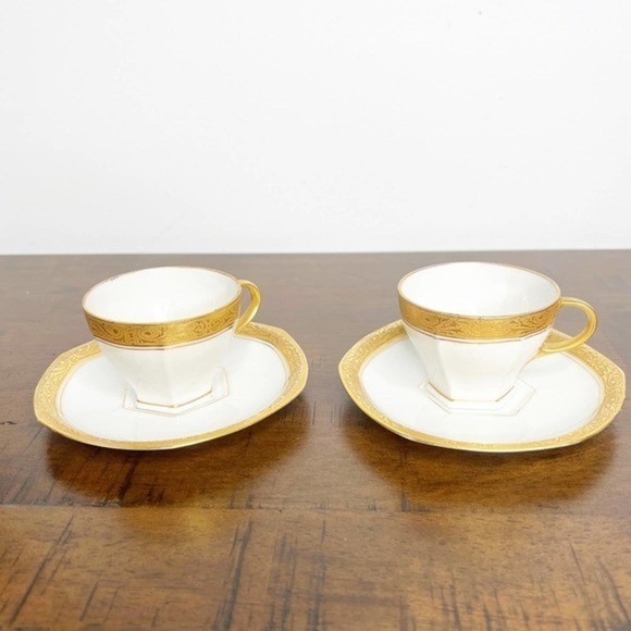 Ovington Bros Co Austria Cup Saucer Demitasse Intricate Gold Encrusted - Picture 2 of 16